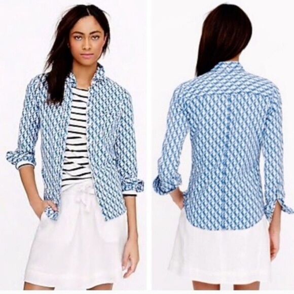J. Crew Seahorse Linen Blend Button Down Boy Shirt Size 6 Nautical - Picture 2 of 11